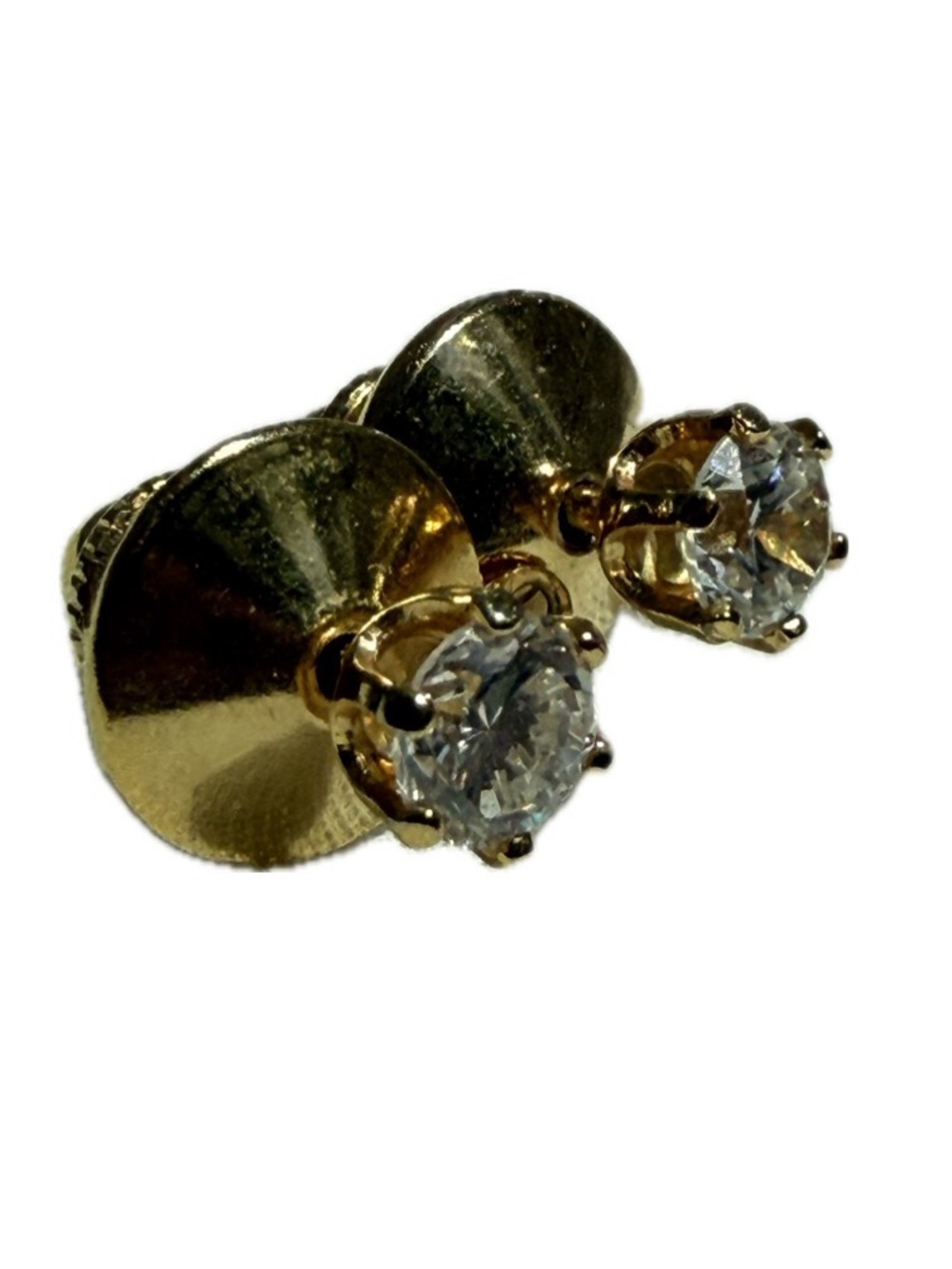 Vintage gold tone men’s cufflinks with white diamond - like stones